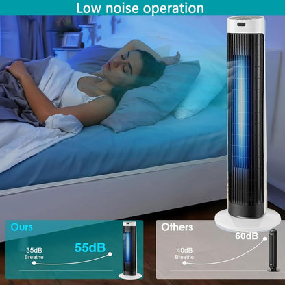 GENERIC Refroidisseur D'air Sans Lame De Ventilateur De Tour Avec Télécommande, 80 Oscillation, 7H Minuterie, Unité De Refroidissement Par évaporation Portable Silencieuse Pour Bureau De Chambre à Coucher, éc