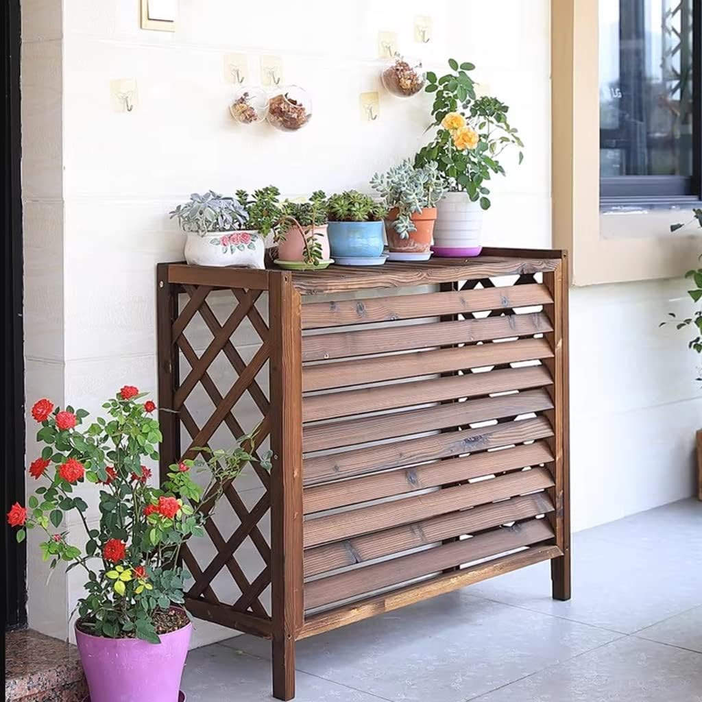 Couvercle En Bois Pour Climatiseur Extérieur - Support Pour Pot De Fleurs - Poubelle Autoportante - Pompe à Chaleur - Taille : 100 Cm - Résistant Aux Intempéries Et Design