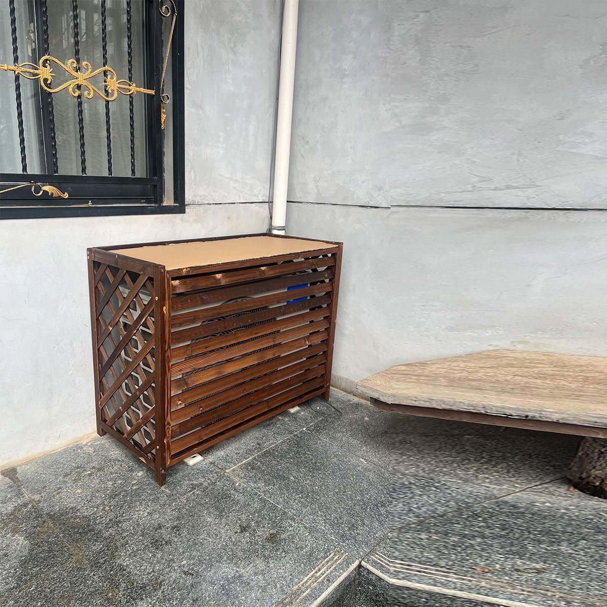 GENERIC Housse Pour Climatiseur Extérieur – Bois Massif Anti-corrosion Design élégant Pour Dissimuler L'unité De Climatisation Et Améliorer Le Rangement Des Plantes – Protection Résistante Aux Intempéries
