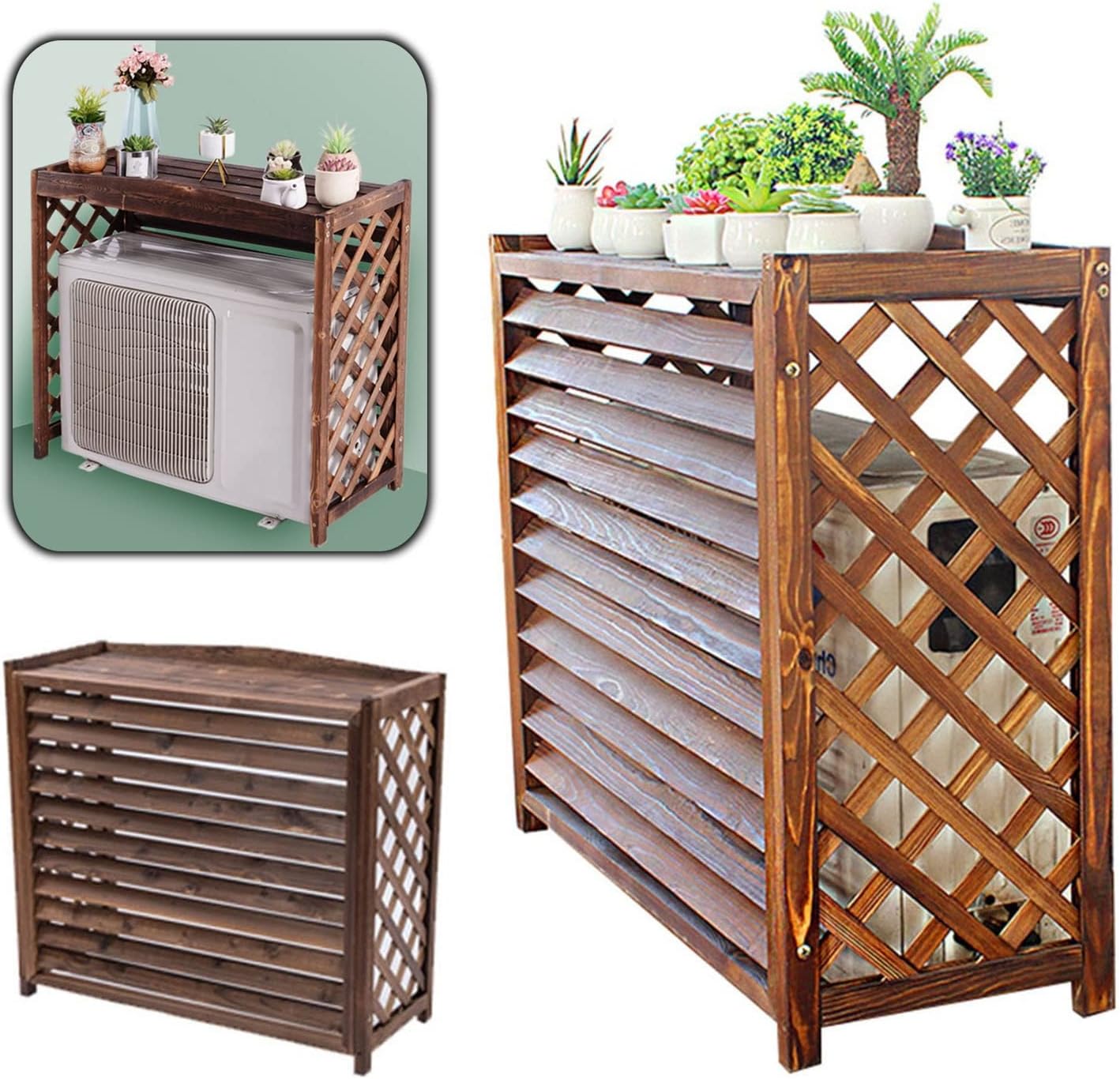 Housse En Bois Pour Climatiseur - Support De Fleurs à Persiennes Pour Cacher Les Unités De Climatisation
