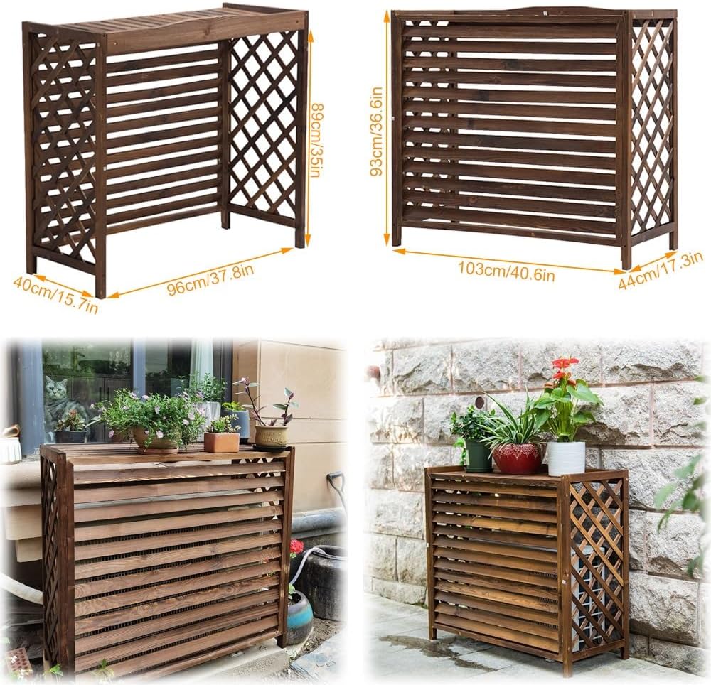  Housse De Climatiseur D'extérieur En Bois Et Clôture élégante Pour Pompe à Chaleur Et Unités AC Tailles : 81 X 30 X 72 Cm 115 X 54 X 95 Cm 96 X 40 X 89 Cm