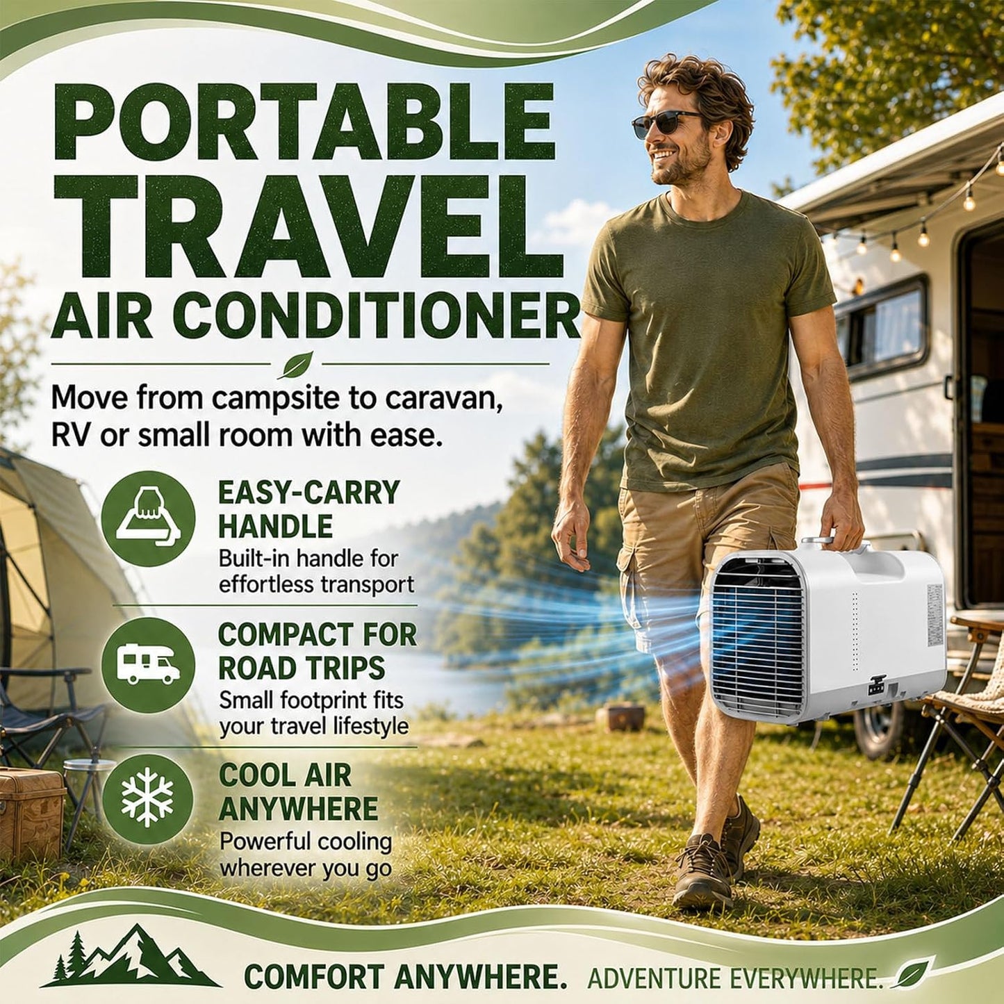  Climatiseur De Camping 4 En 1, Climatiseur Portable, Climatiseur Mobile, Rafraîchisseur D'air Professionnel Pour Cabine, Bureau – Auto-Évaporation, Mode Nuit, 4 Modes 1300W