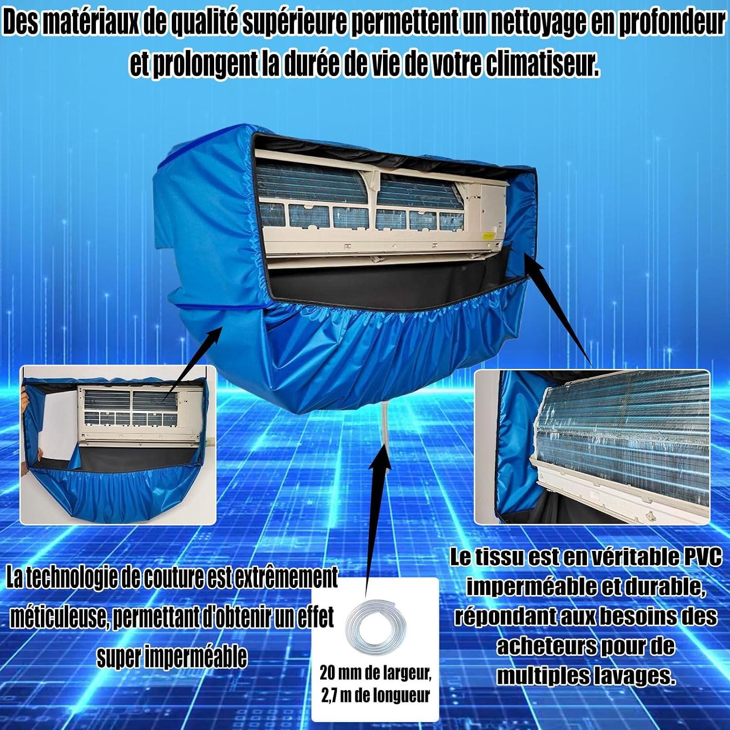 Kit De Nettoyage Pour Climatiseur Split(Panneaux Latéraux Améliorés), Avec Un Espace Supplémentaire Sac De Nettoyage Pour Climatiseur Split(Bleu Foncé, Petit, 18 Pièces)
