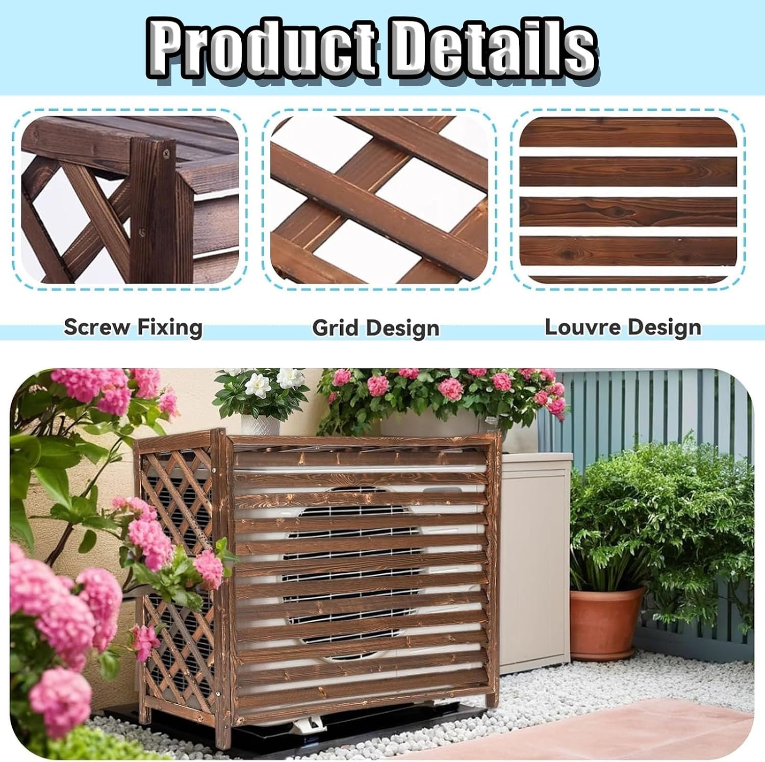  Écran De Protection Pour Climatiseur Extérieur En Bois – Panneau De Confidentialité Autoportant Pour Unités De Climatisation – Housse Résistante Aux Intempéries (105 X 47 X 80 Cm)