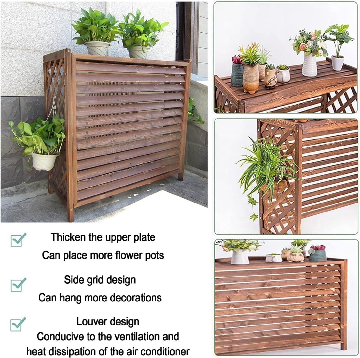 GENERIC Housse De Climatiseur En Bois étanche Pour Climatiseurs Extérieurs, Bac De Rangement Caché, Protection élégante Pour Systèmes CVC, Décoration De Jardin Essentielle