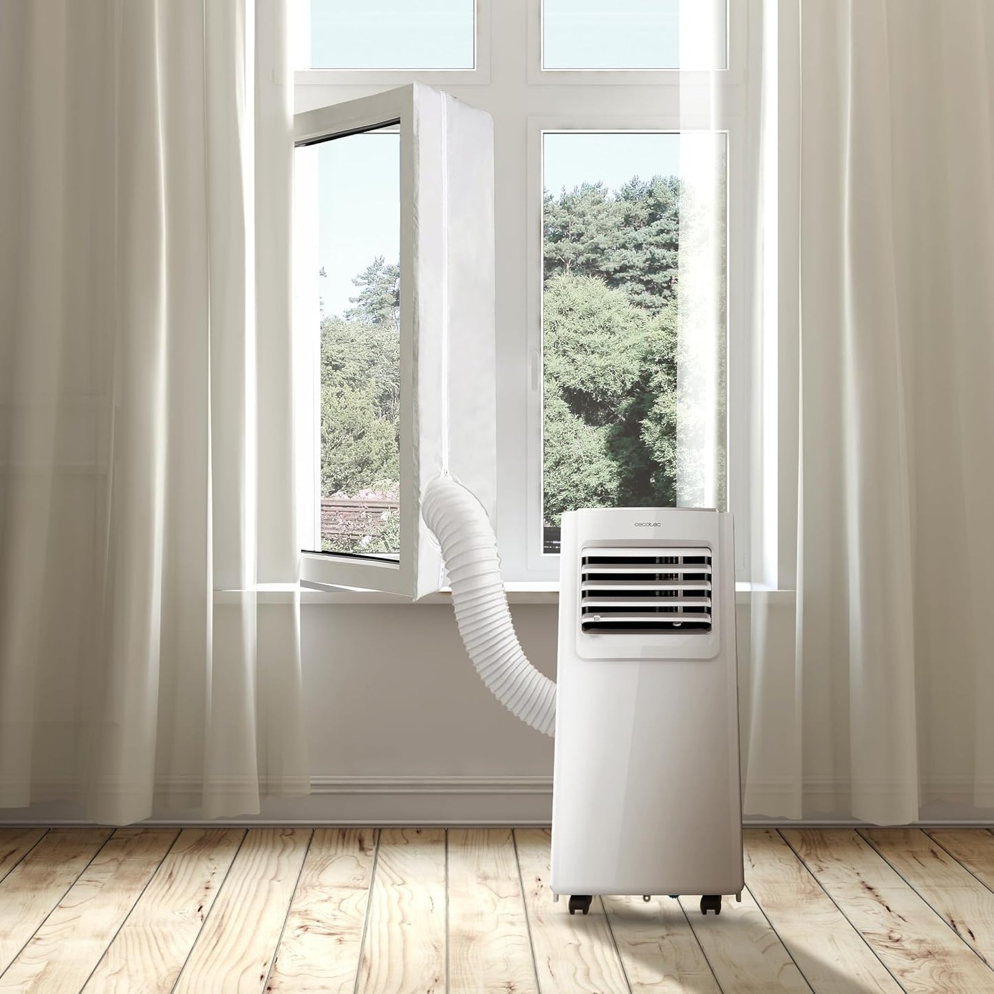 Cecotec Adaptateur Housse Isolante Universelle Pour Fenêtres Ou Portes Coulissantes Pour Climatiseur Portable 210x90cm, 100% Polyester, Isole De L’Extérieur, Fermeture Éclair Et Bande Adhésive
