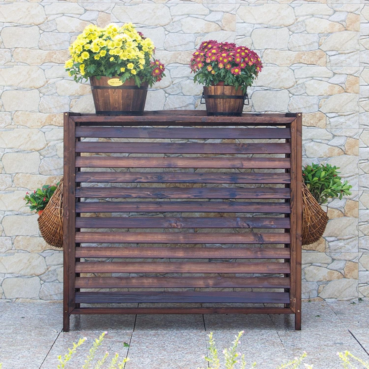  Housse De Climatiseur Extérieur En Bois, Clôtures De Confidentialité Cachées Pour Climatisation, Cadre à Persiennes Caché, Support De Plantes Anti-Corrosion