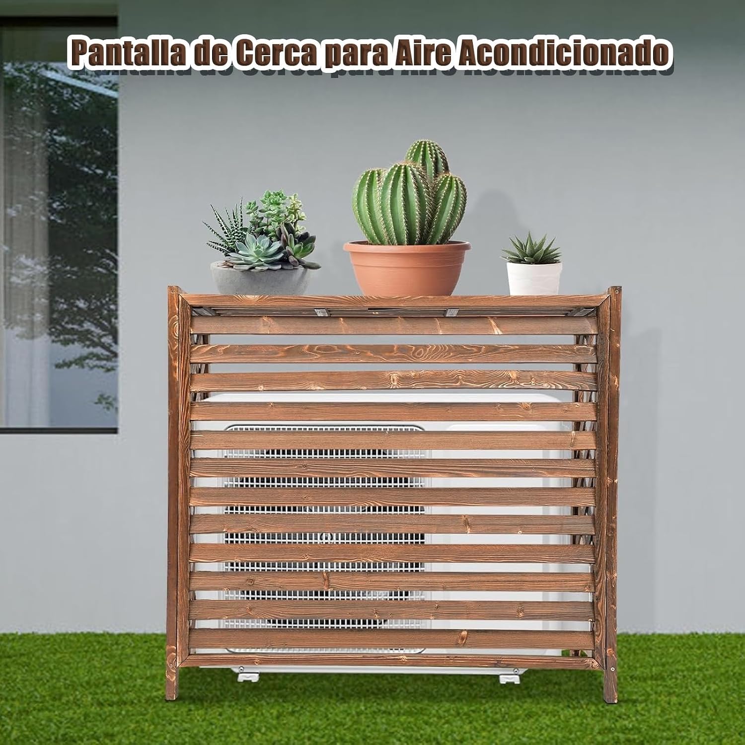  Écran De Protection Pour Climatiseur Extérieur En Bois – Panneau De Confidentialité Autoportant Pour Unités De Climatisation – Housse Résistante Aux Intempéries (105 X 47 X 80 Cm)