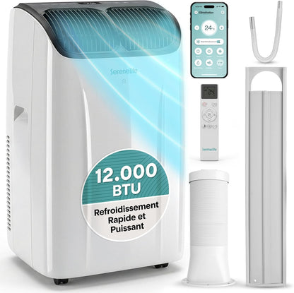  SereneLife Climatiseur Portable 14 000 BTU – Clim Mobile 3 En 1 Silencieuse Avec WiFi, Déshumidificateur, Ventilation, Télécommande Et Kit Fenêtre, Contrôle APP, Minuterie 24 H
