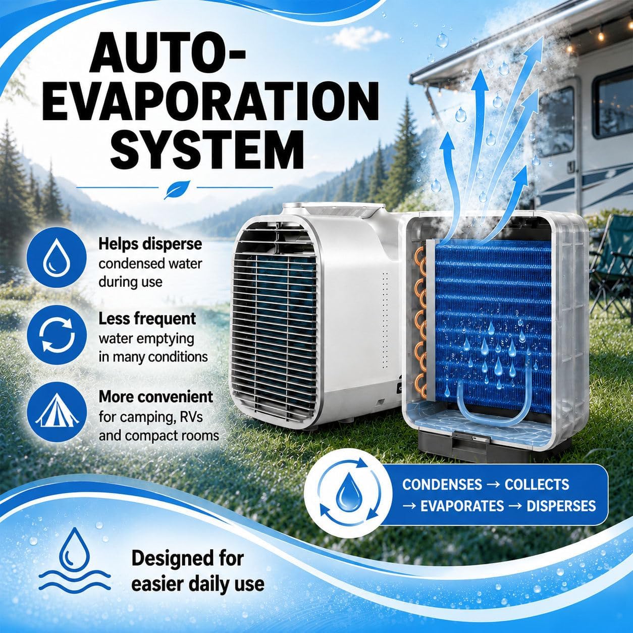  Mini Climatiseur Portable 5100 BTU | Climatiseur De Camping Tente | Mode Nuit Silencieux, Minuterie 12 Heures, Design Compact Avec Tuyau D'échappement Inclus Pour Maison, Camion Et Van V1pro