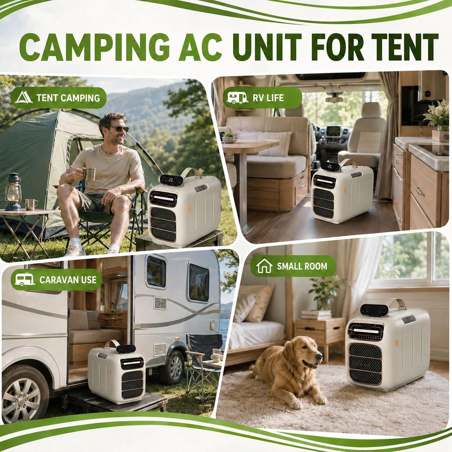  Climatiseur Portable, 4700 BTU Mobile AC Pour Tentes Et VR, Double échappement De Tuyau, Auto-évaporation, Déshumidificateur, Fonctionnement Silencieux Pour Les Petits Espaces Et Le Camping, Contrôle