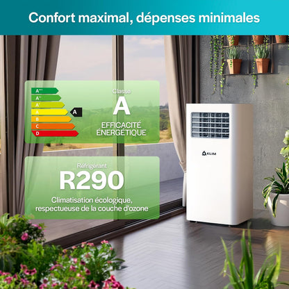  KLIM K9000 - Climatiseur Mobile Silencieux 3 En 1 - Climatiseur Portable 9000 BTU - Rafraichisseur D’Air - Déshumidificateur - Ventilateur Et Climatisation - Avec Télécommande - Blanc