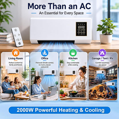  2000W 2-in-1 Portable Wall Mounted Air Conditioner, Mini Wall Mounted Air Conditioner, Fast Cooling And Heating, 8 Hours Timer For Home And Office,Red Flower