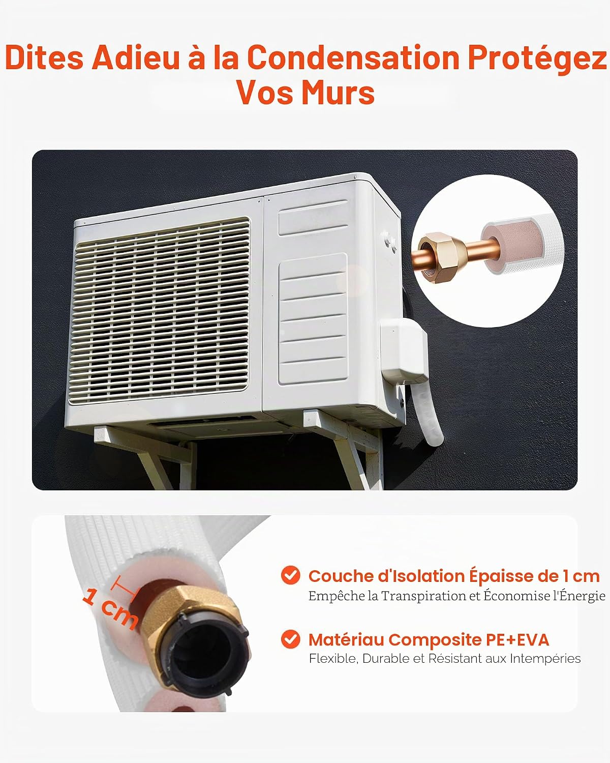 VEVOR Kit Liaison Frigorifique Tuyau En Cuivre Mini-split 9,5 Mm 15,9 Mm Diamètre Extérieur, 15,2 M Longueur, Bobine Isolée PE Blanc Épais 9,5 Mm Avec Écrous, Raccords, Pour Mini Climatiseurs Split