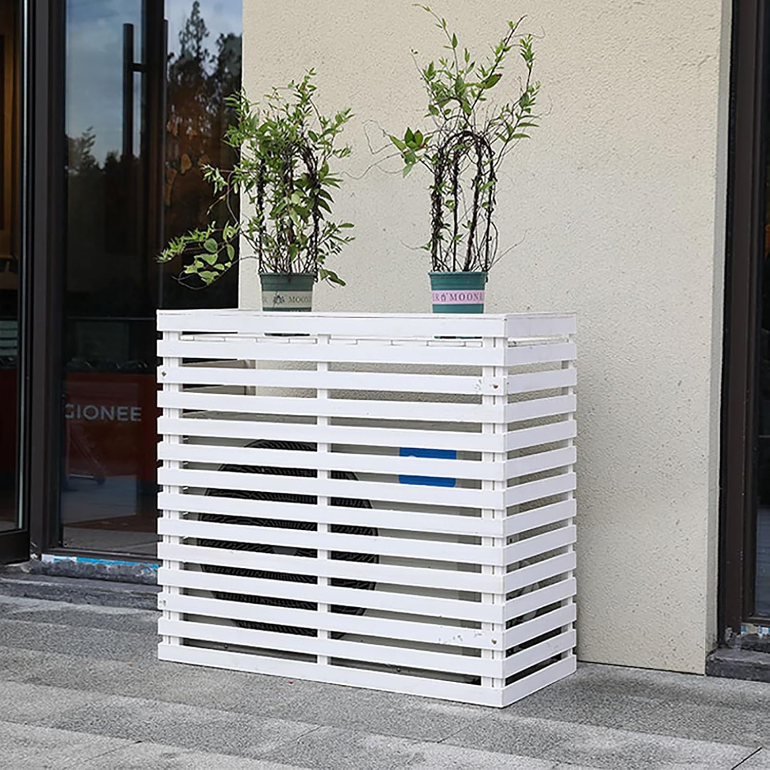  Housses Décoratives Pour Climatiseur Pour Clôtures Extérieures – Housse élégante Pour Unité De Climatisation Avec Support De Plante En Bois Et Protection Supérieure – Résistante Aux Intempéries Et