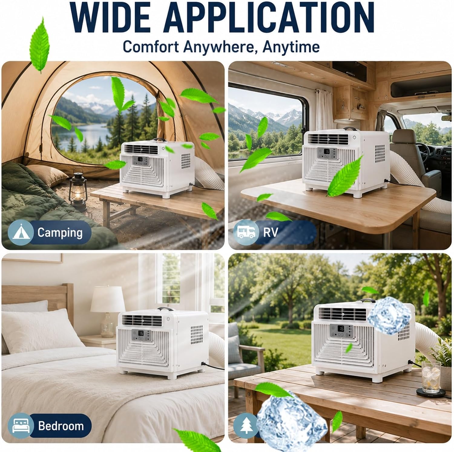  Climatiseur De Tente Et Camping-Car, Mini Climatiseur Portable 3 En 1 Avec Véritable Compresseur (2700 BTU / 280W), Ventilateur Silencieux 45dB Pour Voyage, CaraVa-nse Et Camion
