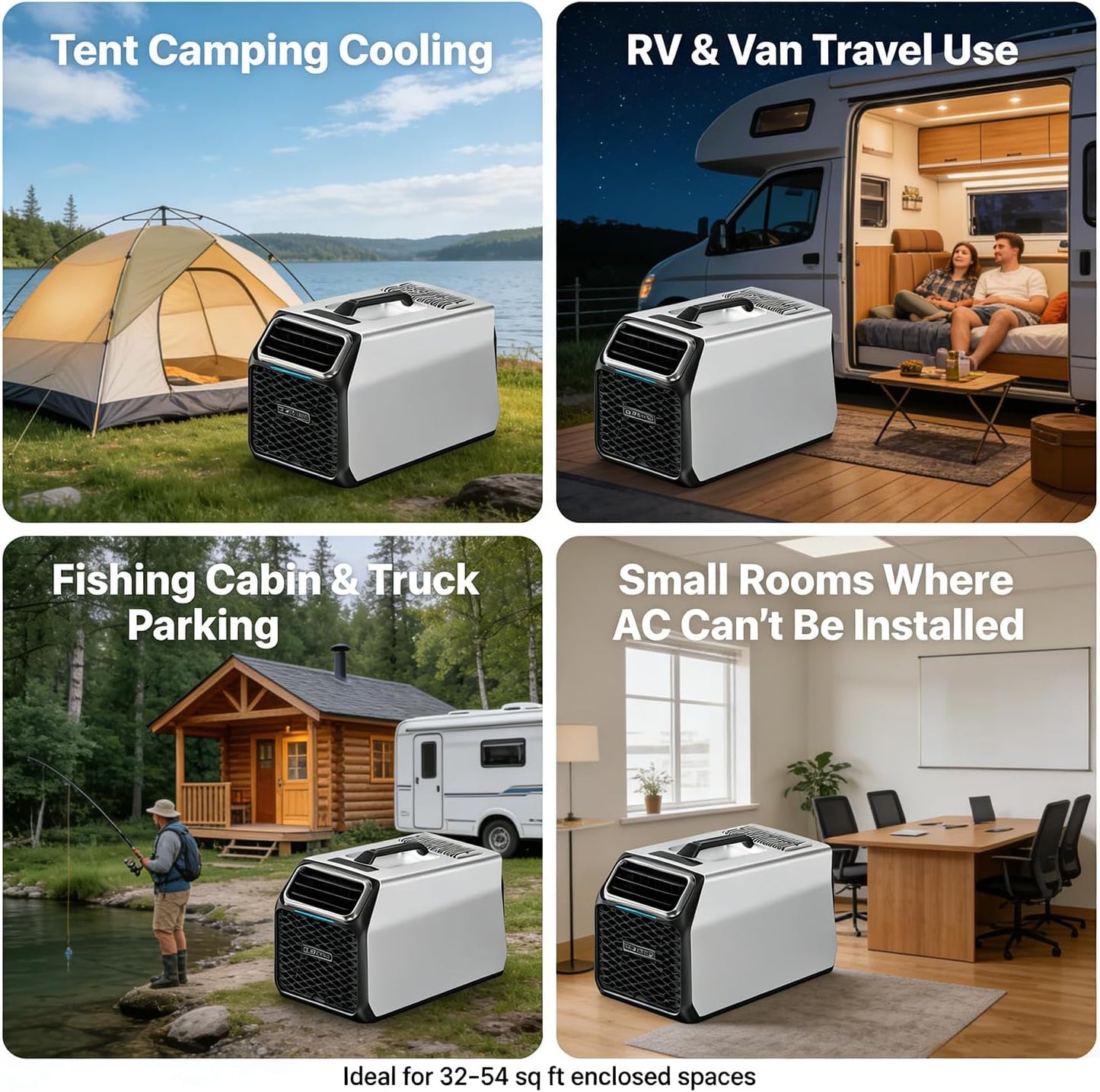  Nouveau Climatiseur Portable Camping 3500 BTU Pour Tente Et Petits Espaces (3–5 M²), Climatiseur Mobile Silencieux Pour Camping-Car, Avec Minuterie Et Télécommande Silver