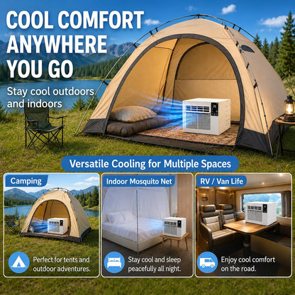  Climatiseur De Camping Portable, 1876 BTU AC, 280W Basse Puissance, Spot Cooler Silencieux Avec Télécommande, Mode Double Froid/Déshumidification, Minuterie 24H, Pour Tente 1-5㎡, RV, Plein Air
