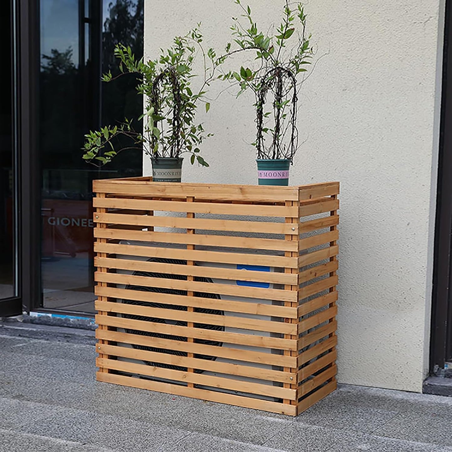  Housse Décorative Pour Climatiseur Pour Une Utilisation En Extérieur – Élégante Housse En Bois Pour Unité De Climatisation Et Support De Plante Avec Protection Supérieure – Accessoire De Clôture