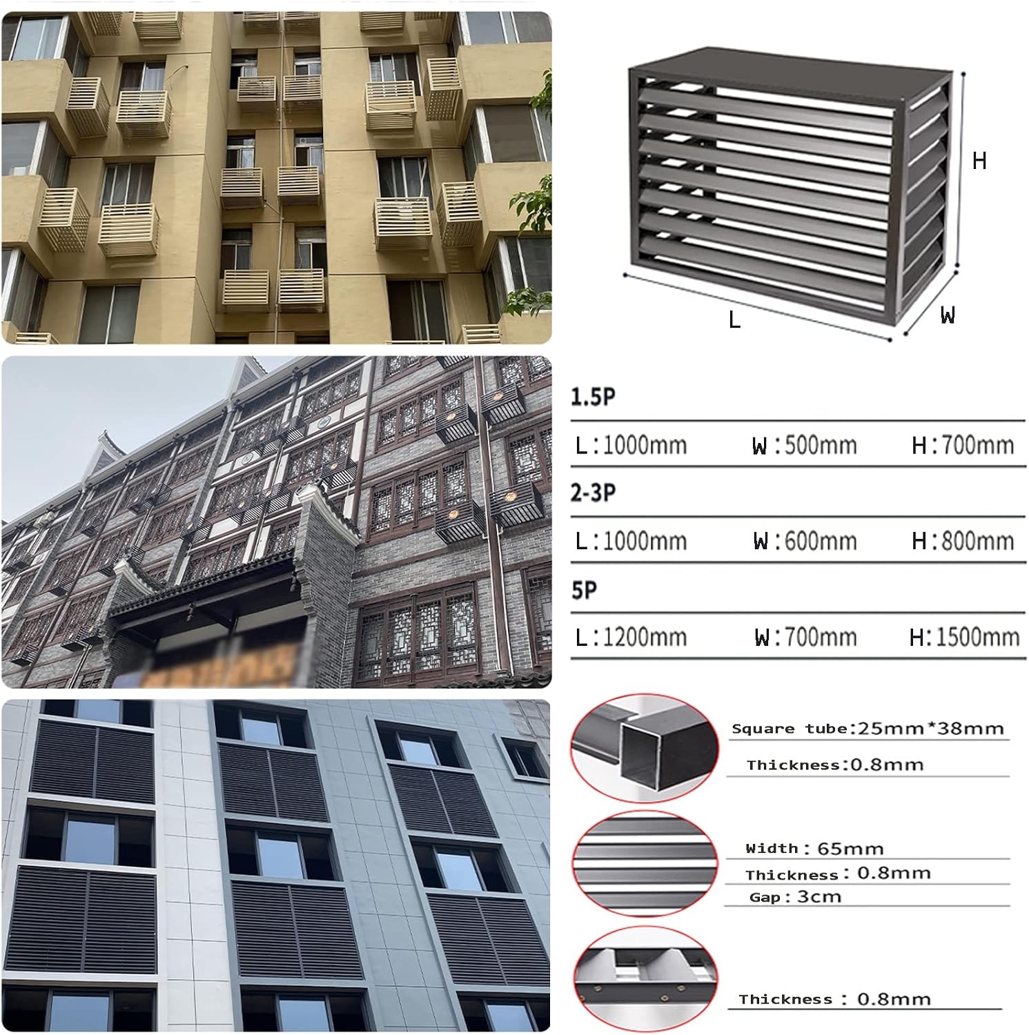  Housse De Protection Pour Climatiseur Extérieur – Clôture Décorative En Aluminium Toutes Saisons Pour Unités Centrales Climatisées Et Boîtier De Poubelle, Design Autonome