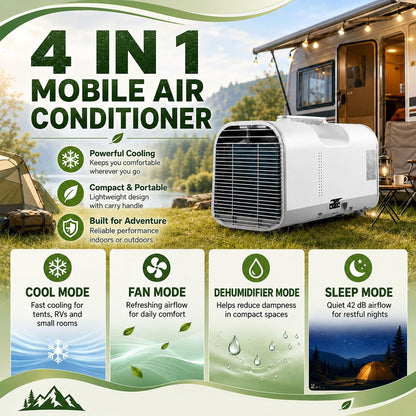  Climatiseur De Camping 4 En 1, Climatiseur Portable, Climatiseur Mobile, Rafraîchisseur D'air Professionnel Pour Cabine, Bureau – Auto-Évaporation, Mode Nuit, 4 Modes 1300W
