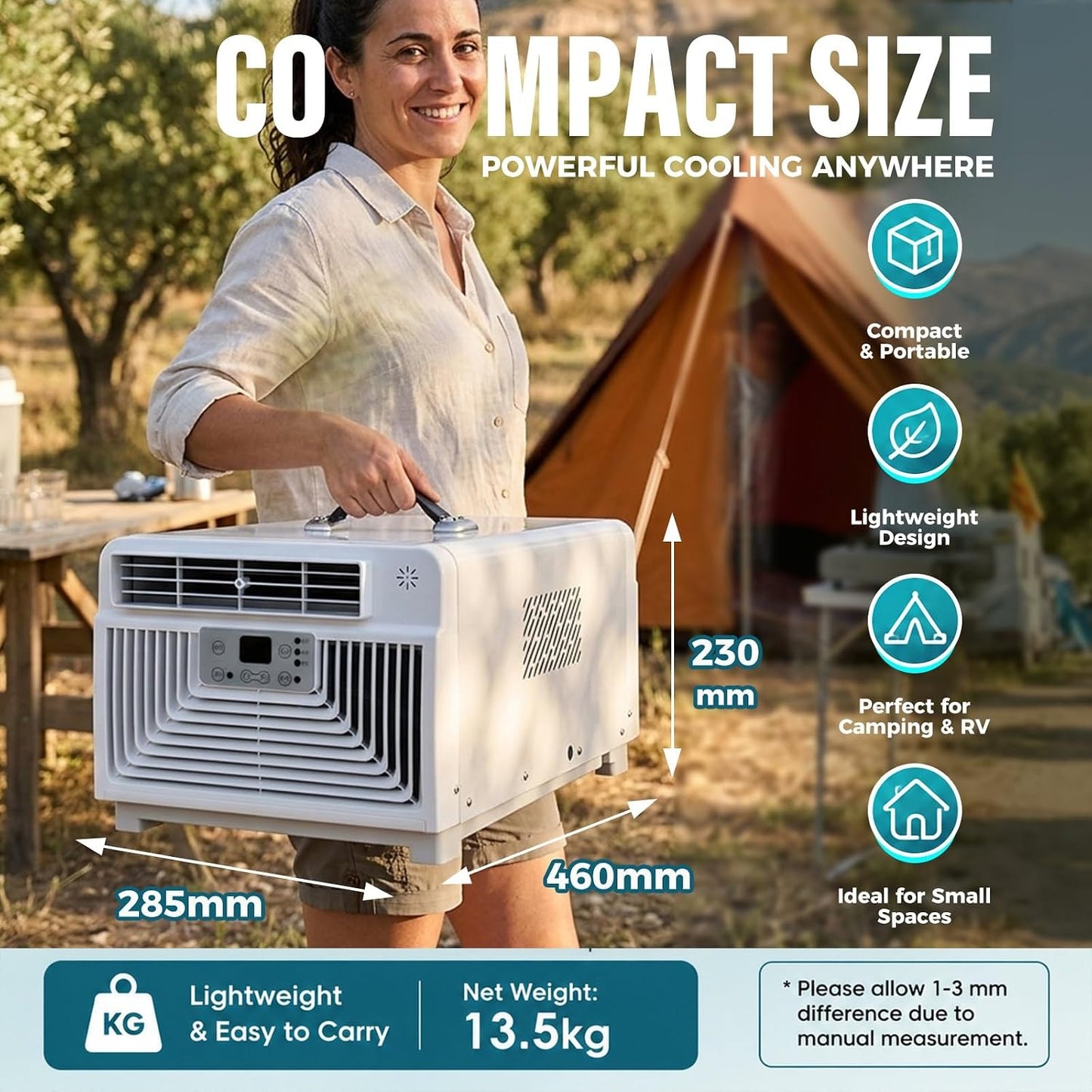  Climatiseur De Tente Et Camping-Car, Mini Climatiseur Portable 3 En 1 Avec Véritable Compresseur (2700 BTU / 280W), Ventilateur Silencieux 45dB Pour Voyage, CaraVa-nse Et Camion