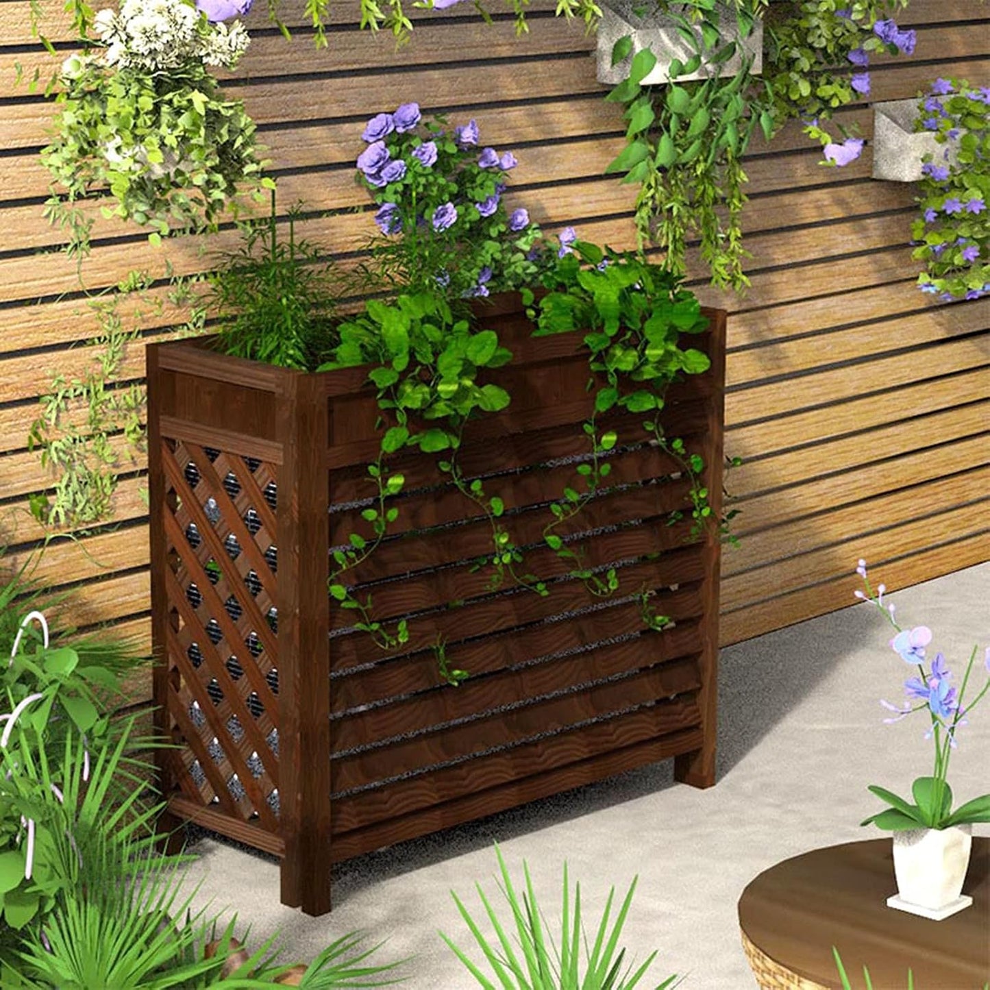 GENERIC Housse En Bois Pour Climatiseur Extérieur, Support à Persiennes En Bois Massif Et Support De Fleurs – Extérieur Du Climatiseur – Ion élégant Pour Unités De Climatisation – 111 Cm