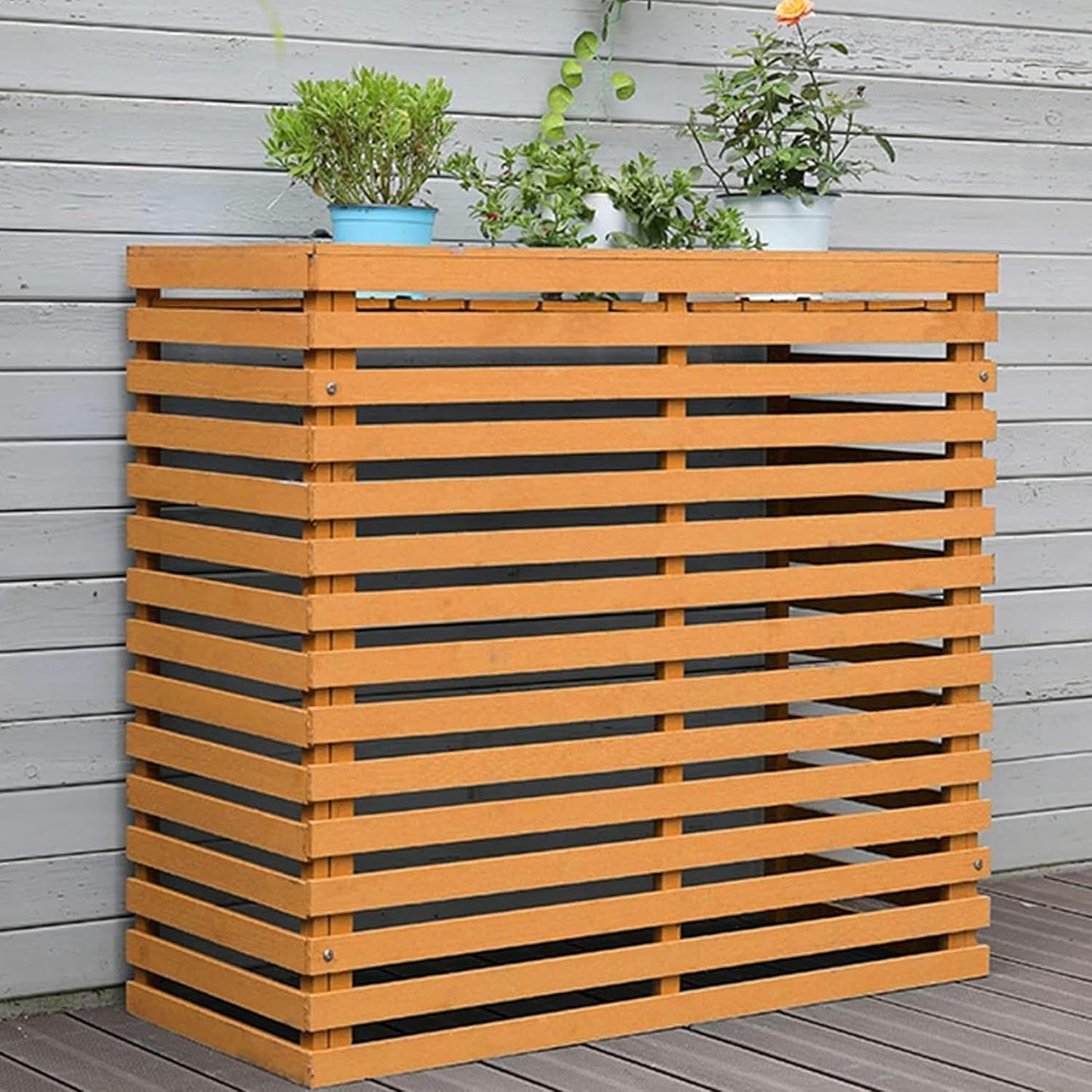 Housse De Protection Pour Climatiseur D'extérieur – Résistante Aux Intempéries – Pour Unités De Climatisation, Style Clôture En Bois Pour Dissimuler La Climatisation, Idéale Pour Une Utilisation En