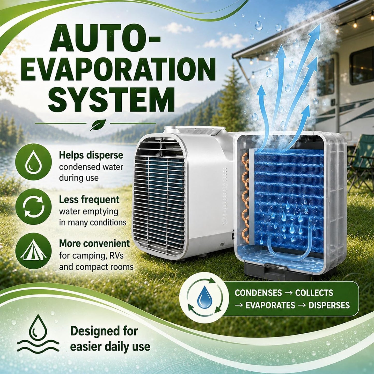  Climatiseur De Camping 4 En 1, Climatiseur Portable, Climatiseur Mobile, Rafraîchisseur D'air Professionnel Pour Cabine, Bureau – Auto-Évaporation, Mode Nuit, 4 Modes 1300W