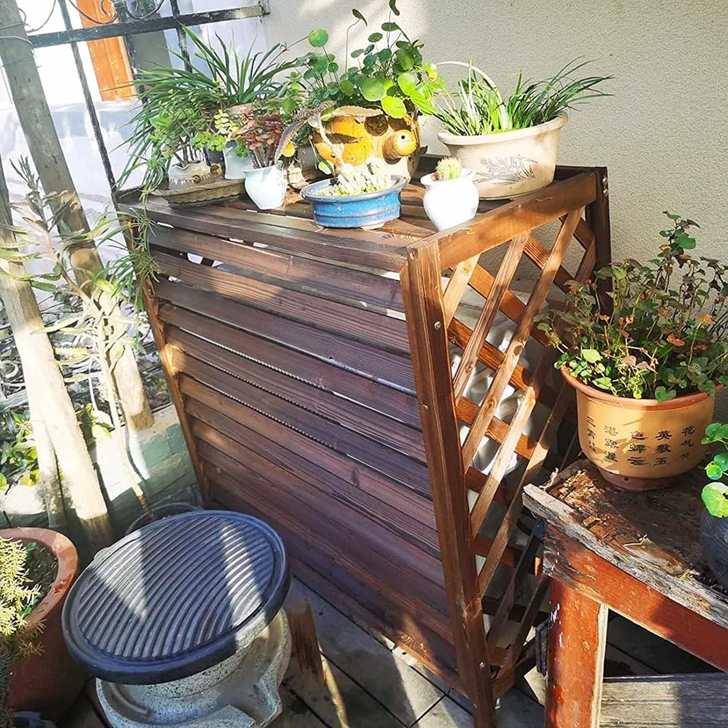  Cadre Extérieur De Climatiseur En Bois Massif, Jardinière En Bois, Capot De Protection Pour Climatiseur, Volets Centraux Résistants Aux Intempéries, Treillis De Patio