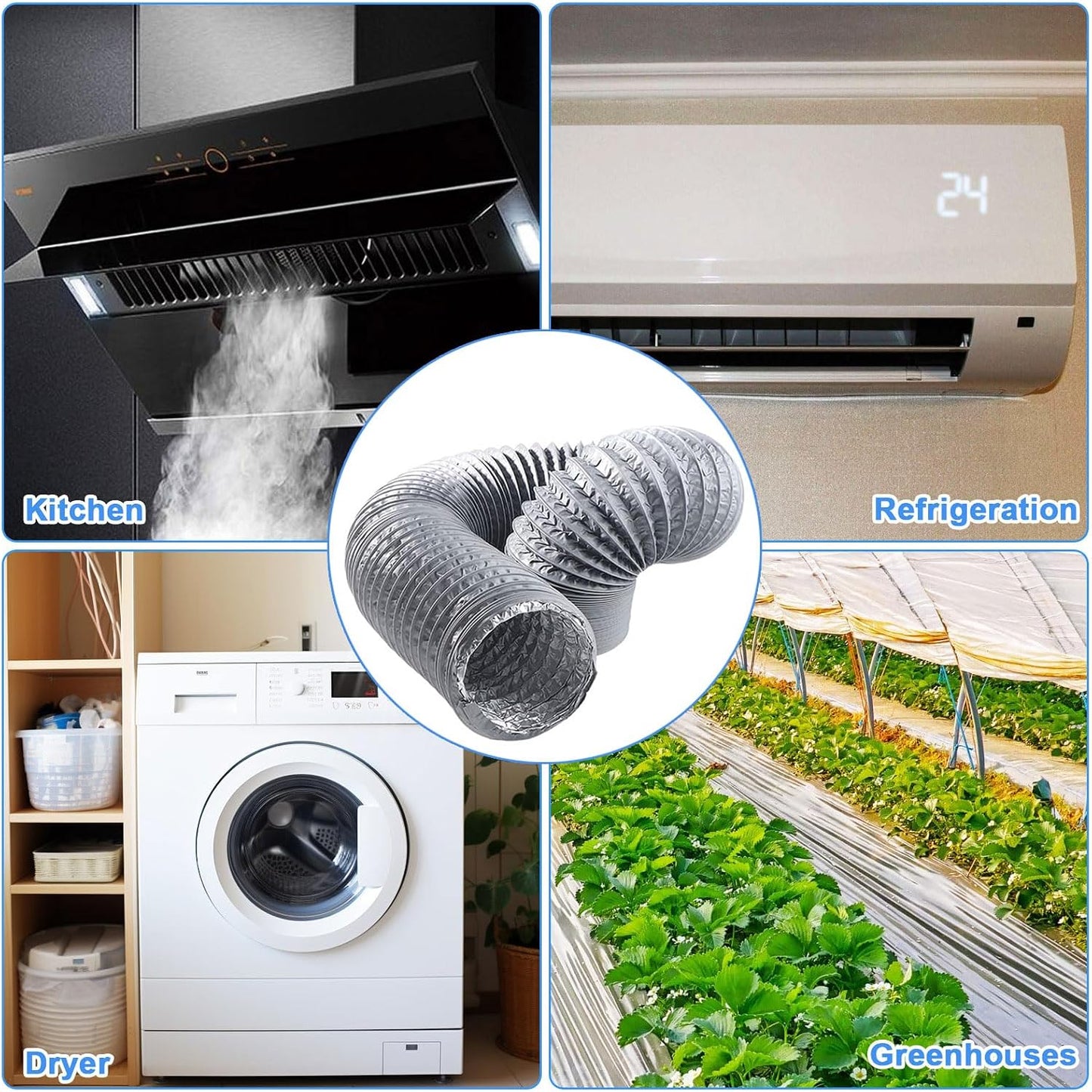  Tuyau Ventilation PVC 100mm Pour Hotte Aspirante 3m Flexible Tuyau D'Evacuation Avec 2 Colliers De Serrage Et 1 Adhésif Aluminium Pour Climatisation Extracteur D'Air Ventilateur Tubulair Gris